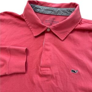 Vineyard Vines Men’s Long Sleeve Coral Color Polo Shirt Size XL Pima Cotton